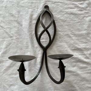 Wrought Iron Candle Sconce Hanging‎ Holder Double Vintage Aged